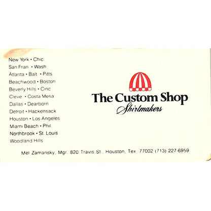 Mel Zamansky The Custom Shop Shirtmakers Houston Vintage Business Card SD9-B7