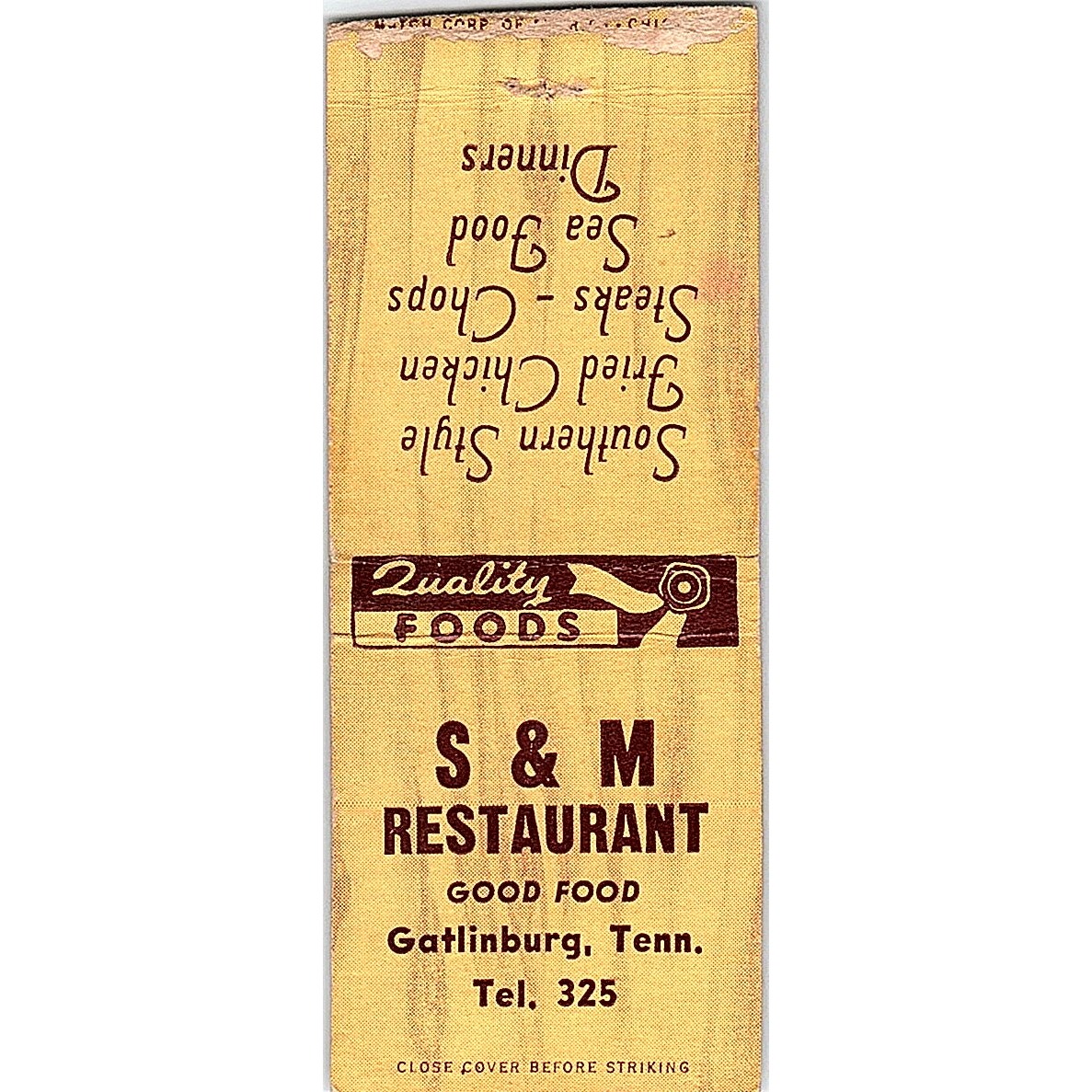 S&M Restaurant Gatlinburg Tennessee Vintage Matchbook Cover SF3-Y4
