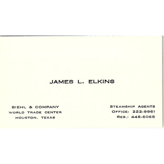Biehl & Company James L. Elkins Houston Texas Vintage Business Card SB4-B11
