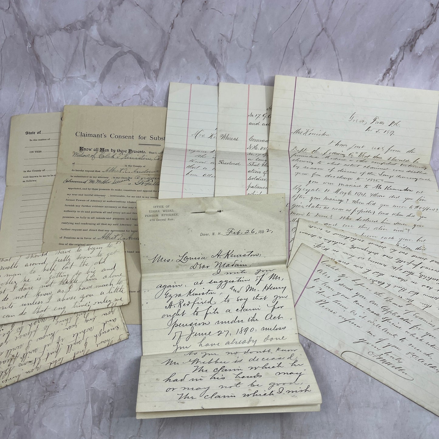 1880s-90s Lot of Letters, Documents of Louisa A Keniston Groton Dover NH ML1-7