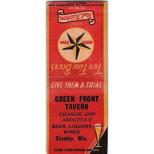 Green Front Tavern Charlie & Ardetta Stanley WI Vintage Matchbook Cover SC7-Y6