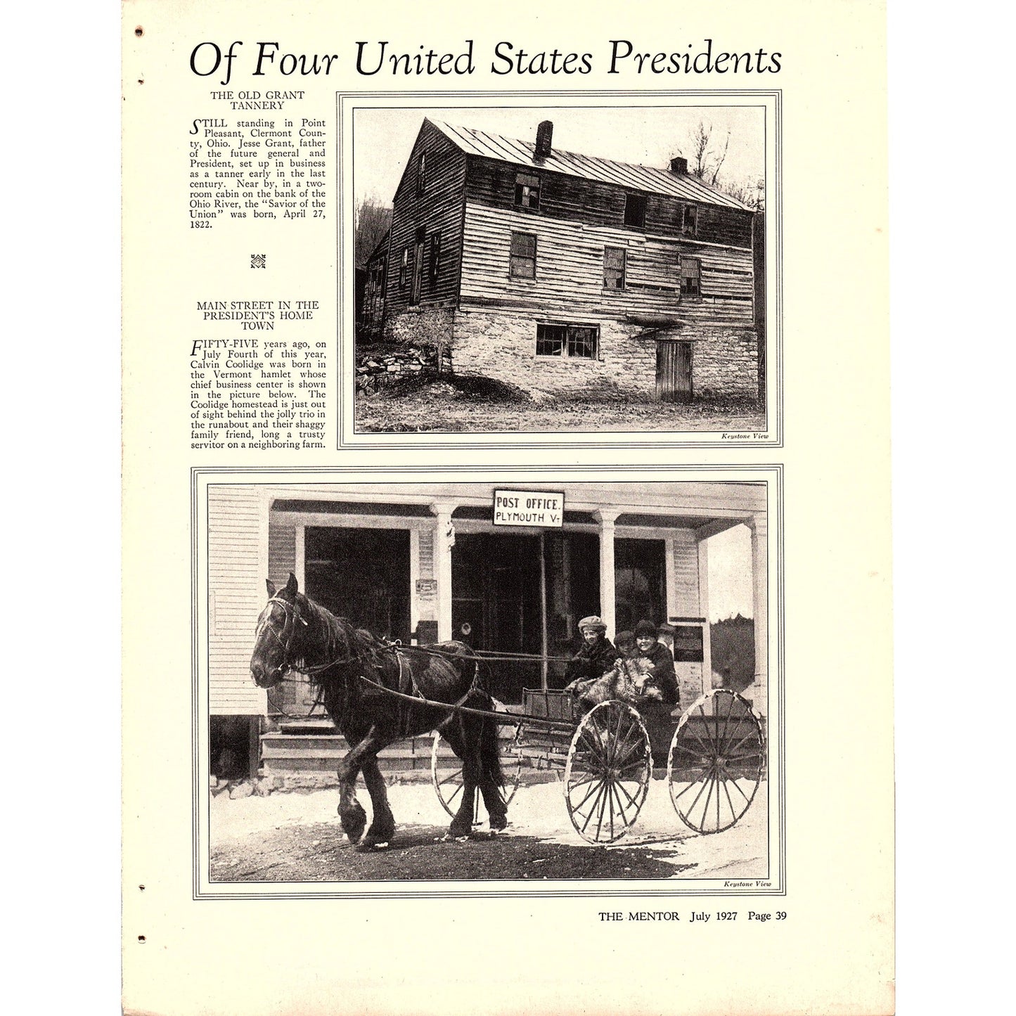 Humble Scenes in Early Life of Four US Presidents 2 Page Article 1927 AG3-5
