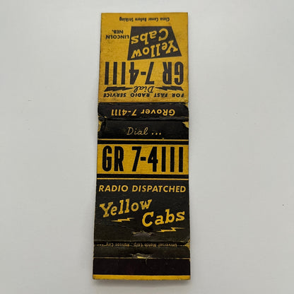 Radio Dispatched Yellow Cabs Lincoln NE Vintage Matchbook MB60-2