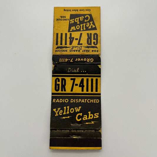 Radio Dispatched Yellow Cabs Lincoln NE Vintage Matchbook MB60-2
