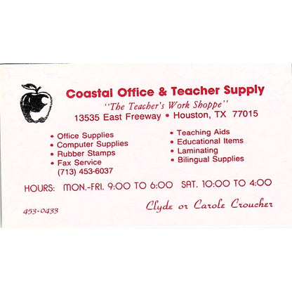 Coastal Office Supply Clyde & Carole Croucher Houston Business Card SC9-B1
