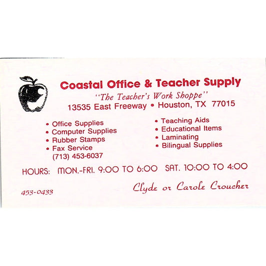 Coastal Office Supply Clyde & Carole Croucher Houston Business Card SC9-B1