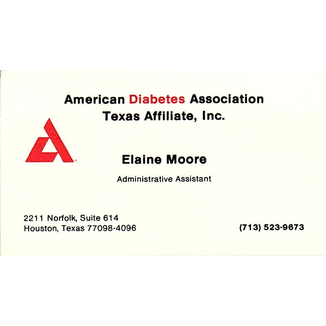 Elaine Moore American Diabetes Association Houston Vintage Business Card SC9-B1