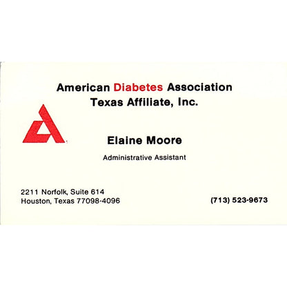 Elaine Moore American Diabetes Association Houston Vintage Business Card SC9-B1