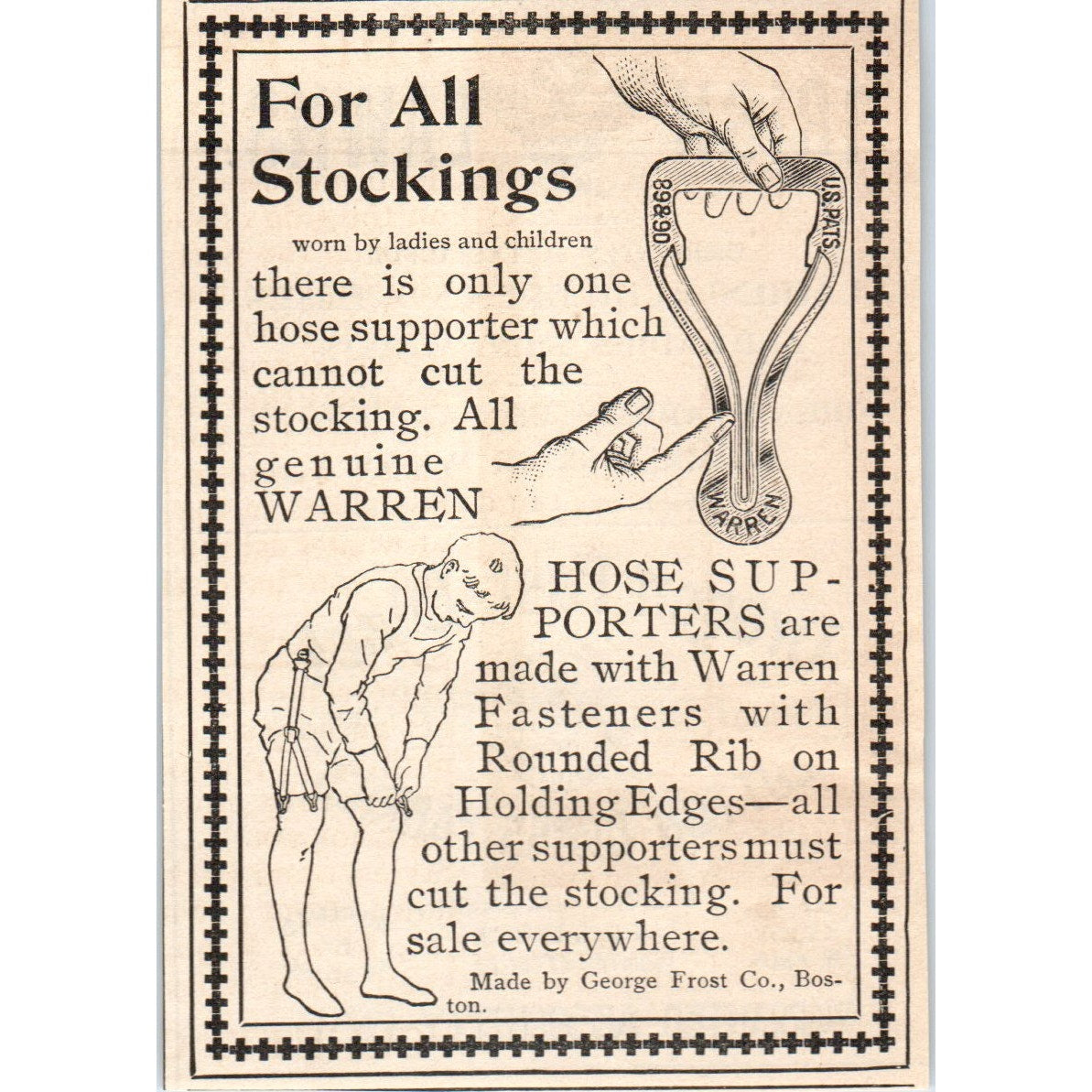 Warren Hose Supporters George Frost Co Boston 1892 Magazine Ad AK6-M1