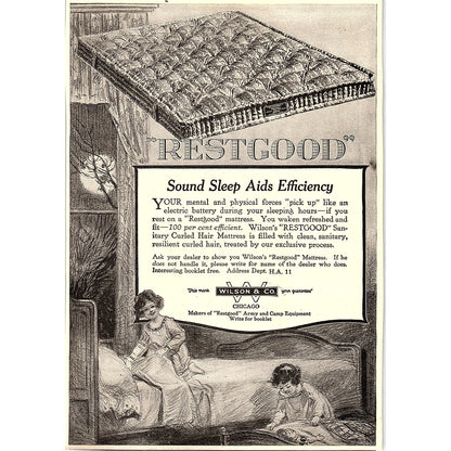 Restgood Sanitary Curled Hair Mattress Wilson & Co Chicago c1920 Ad AF8-9