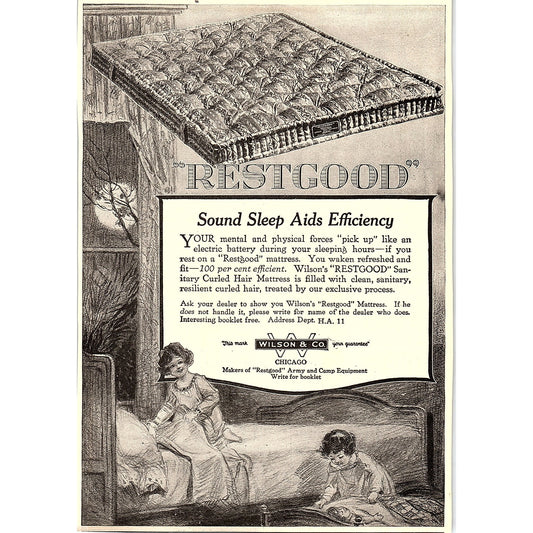 Restgood Sanitary Curled Hair Mattress Wilson & Co Chicago c1920 Ad AF8-9