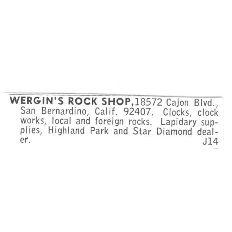 Wergins Rock Shop San Bernardino CA 1972 Ad AF8-S13