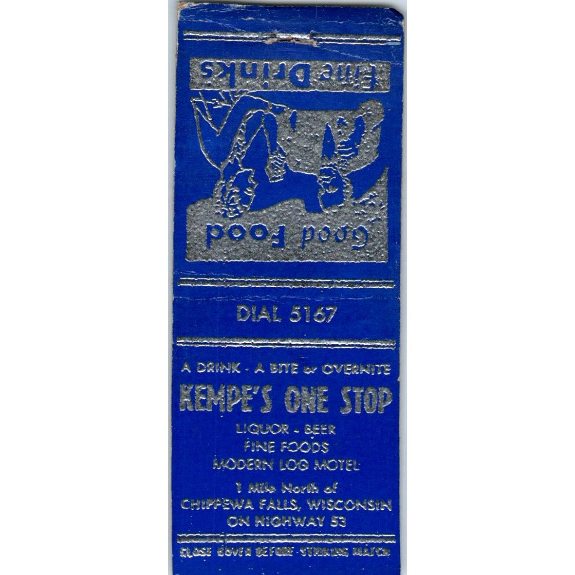 Kempe's One Stop Chippewa Falls WI Vintage Matchbook Cover SD4-Y6