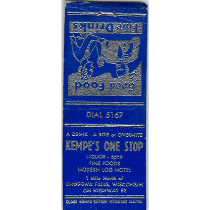 Kempe's One Stop Chippewa Falls WI Vintage Matchbook Cover SD4-Y6