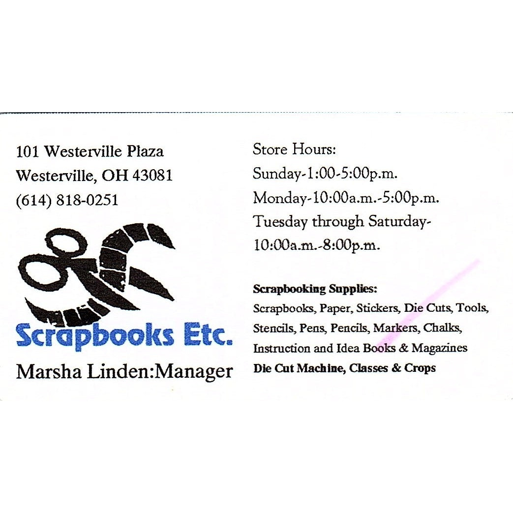 Scrapbooks Etc Marsha Linden Westerville OH Vintage Business Card SC9-B10