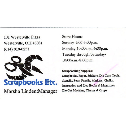 Scrapbooks Etc Marsha Linden Westerville OH Vintage Business Card SC9-B10