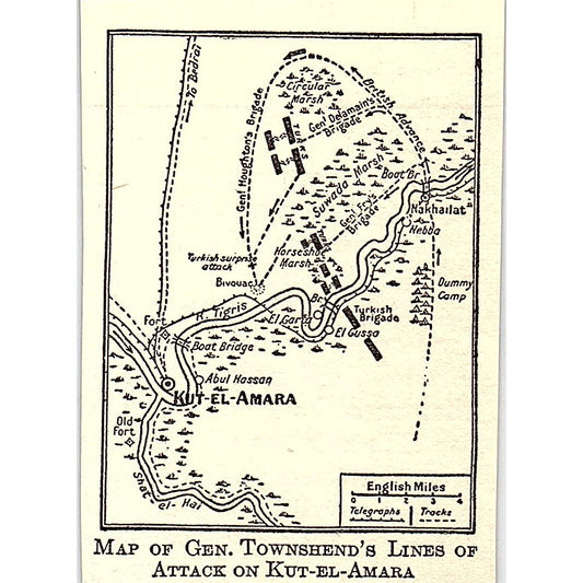 Map of General Townshend's Lines of Attack on Kut-El-Amara 1919 WWI Print AF9-M2