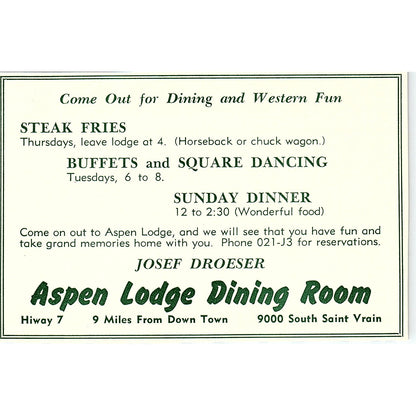 Aspen Lodge Dining Room Josef Droeser 1957 Estes Park CO Ad AG4-H1