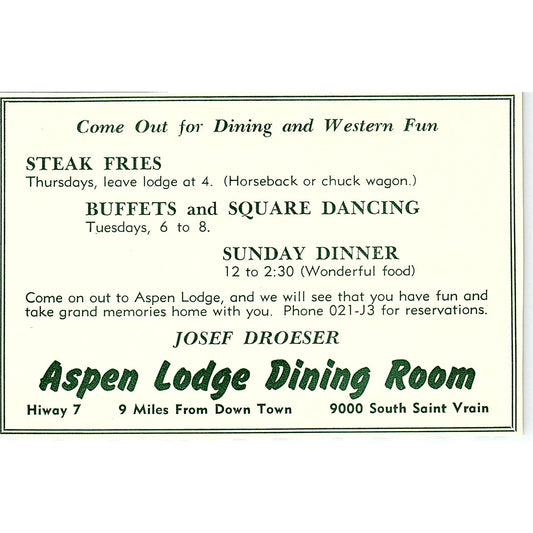 Aspen Lodge Dining Room Josef Droeser 1957 Estes Park CO Ad AG4-H1