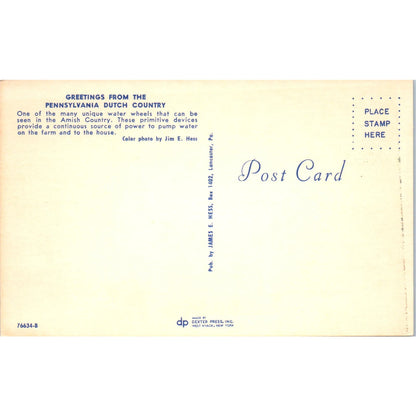 Primitive Amish Water Wheels Pennsylvania Dutch Country Postcard PD8