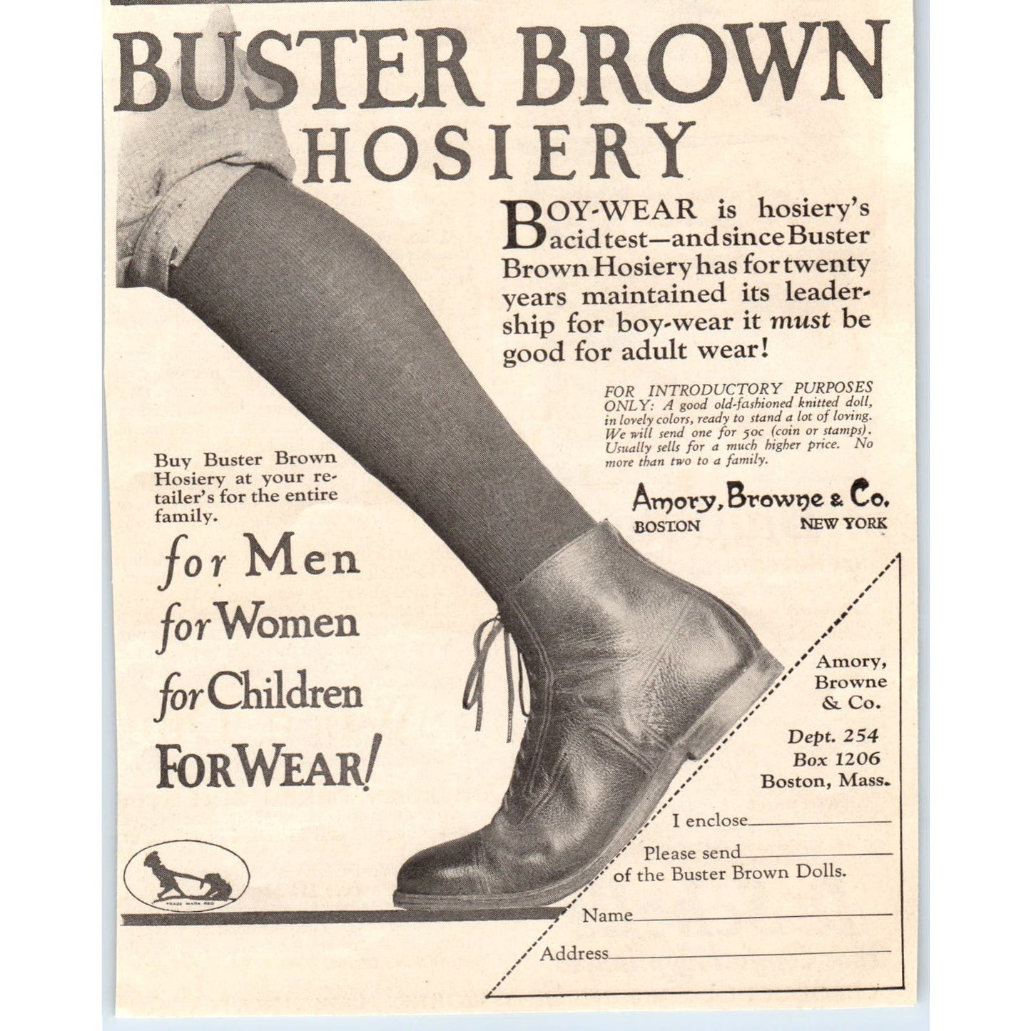 Buster Brown Hosiery Boy-Wear Amory, Brown & Co 1924 Magazine Ad AF7-LJ1
