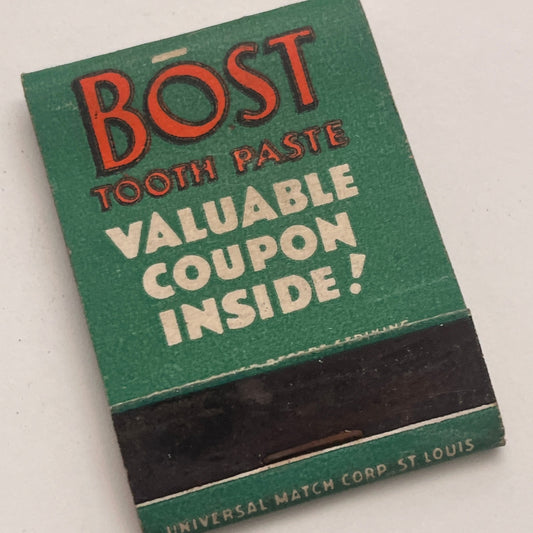 Bost Tooth Paste Leaves Teeth Glistening Vintage Matchbook Cover TB8-MB2-6