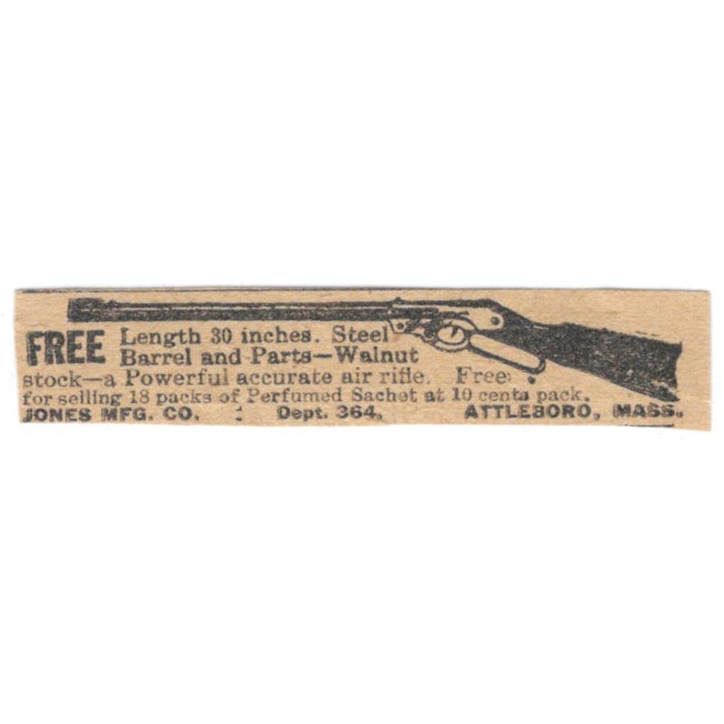 Jones Mfg Co Attleboro MA Free Air Rifle Offer 1923 Magazine Ad Clip AE1-5