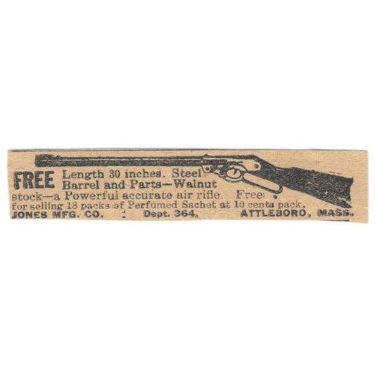 Jones Mfg Co Attleboro MA Free Air Rifle Offer 1923 Magazine Ad Clip AE1-5