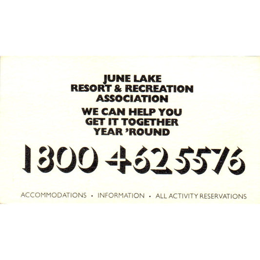 June Lake Resort and Recreation Association CA Vintage Business Card SD8-B22