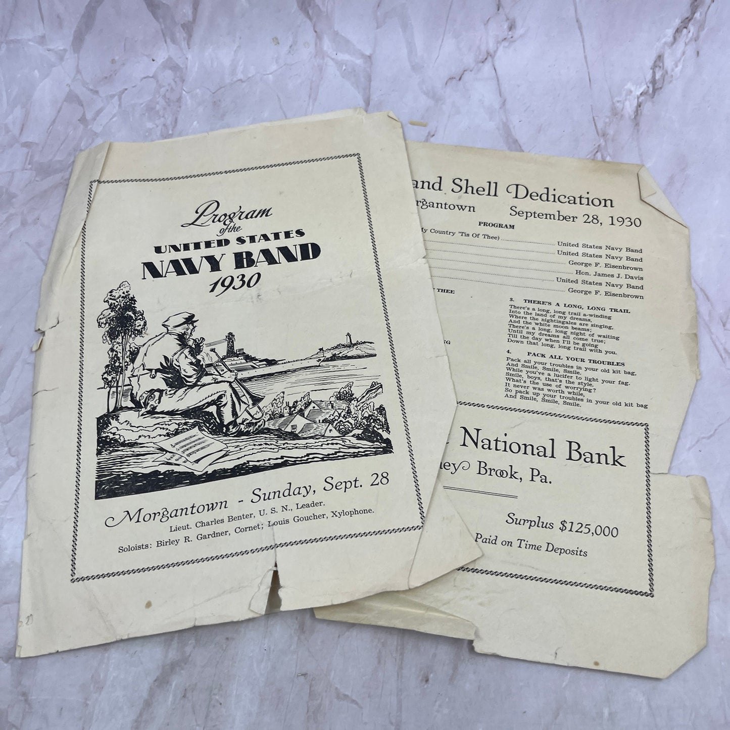 Program of United States Navy Band 1930 Morgantown Bandshell Dedication PA D22