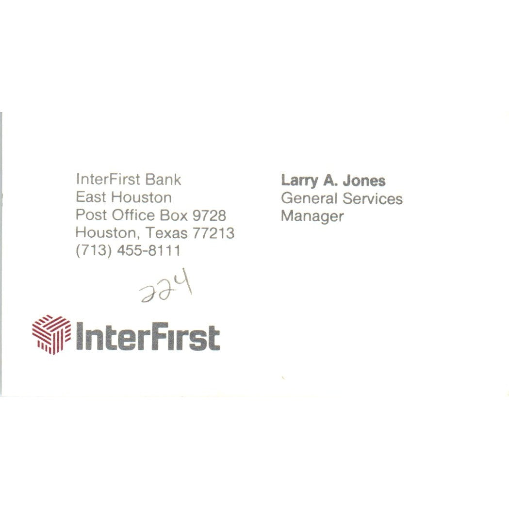 Larry A. Jones InterFirst Bank Houston TX Vintage Business Card SE3-B8
