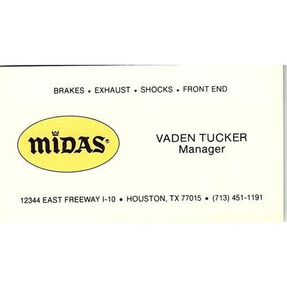 Vaden Tucker Midas Houston Vintage Business Card SC9-B1