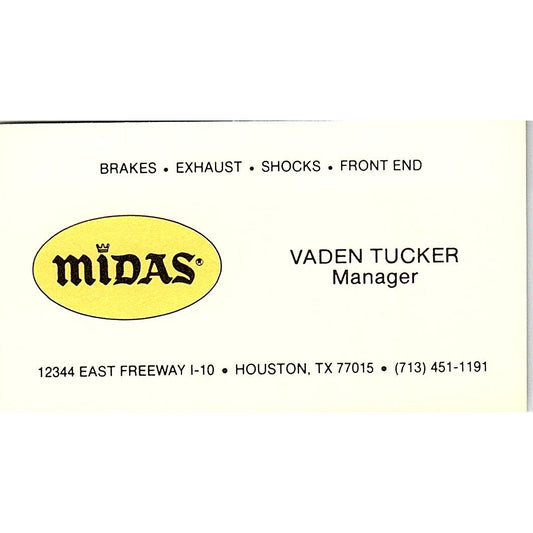 Vaden Tucker Midas Houston Vintage Business Card SC9-B1