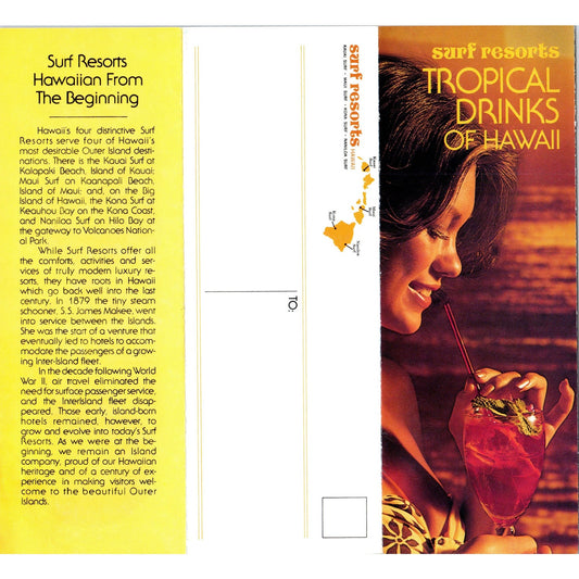 1970s Surf Resorts Tropical Drinks of Hawaii Travel Brochure AF7-E2