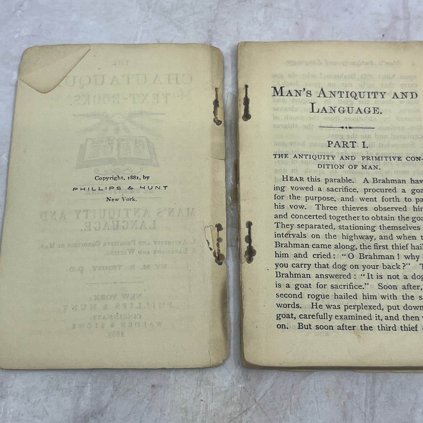 1883 Man's Antiquity & Language M.S. Terry Chautauqua No. 29 Pocket Book TB8-OB