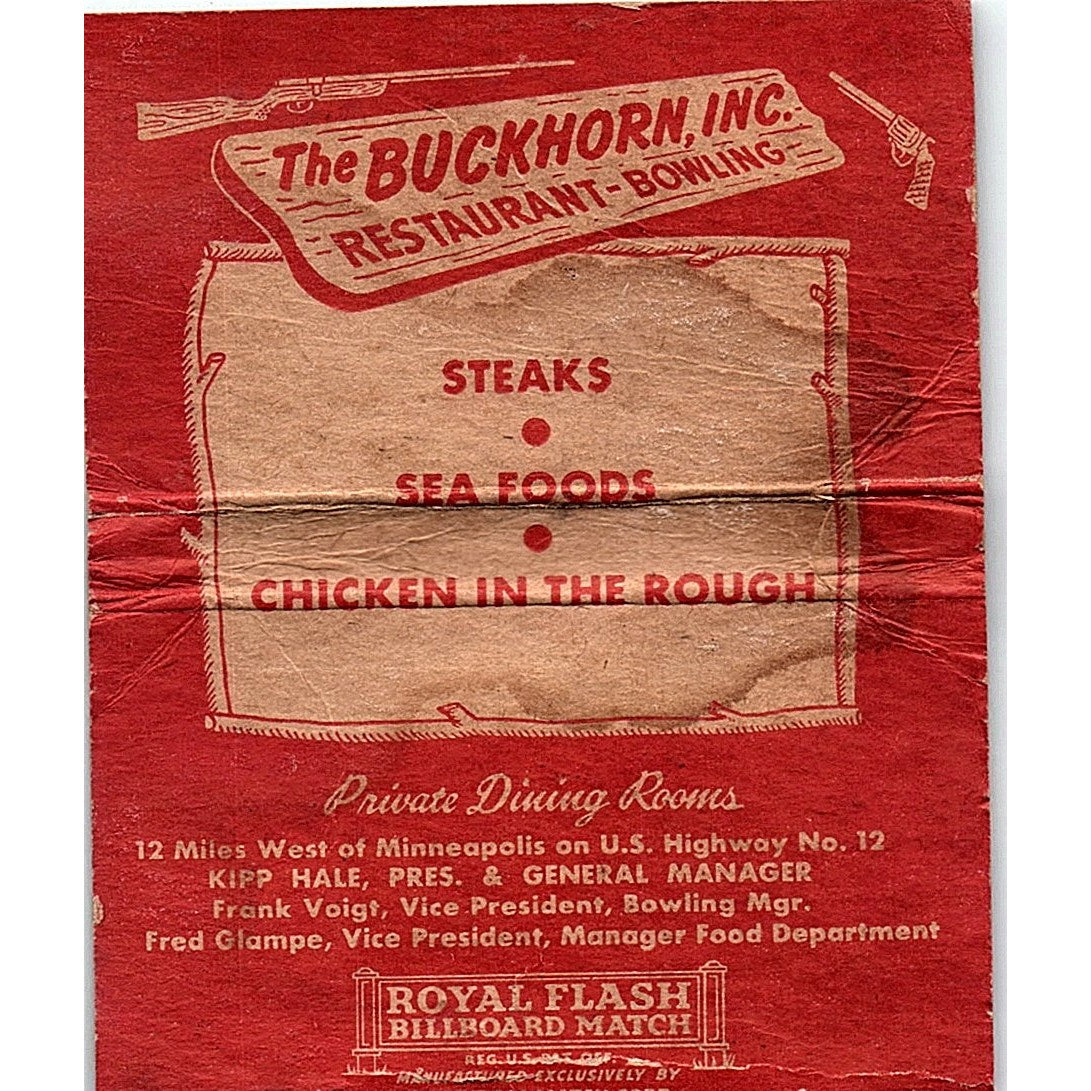 The Buckhorn Bowling Museum Restaurant Long Lake MN Large Matchbook Cover ML1-8