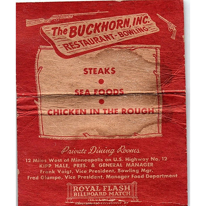 The Buckhorn Bowling Museum Restaurant Long Lake MN Large Matchbook Cover ML1-8