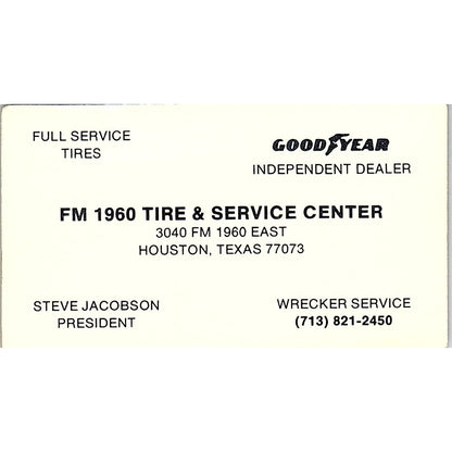 Steve Jacobson FM 1960 Tire & Service Center Houston Vtg Business Card SC9-B4
