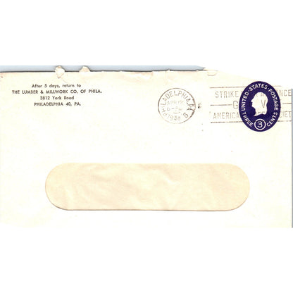 1958 The Lumber & Millwork Co of Philadelphia Postal Cover Envelope TG7-PC3