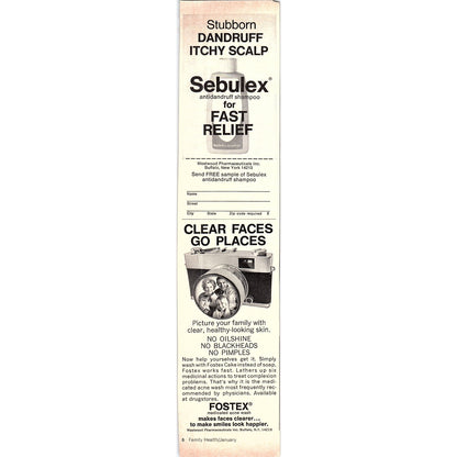 Sebulex Anti Dandruff Shampoo, Fostex Acne Wash 1972 Ad AF3-16