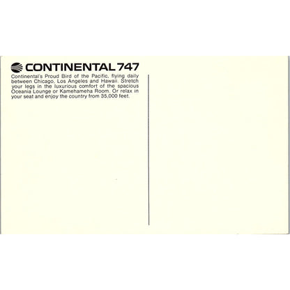 Continental 747 Airplane Vintage Postcard PE16