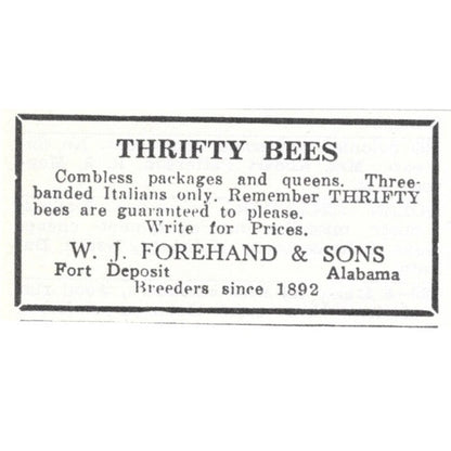 Thrifty Bees W.J. Forehand & Sons Fort Deposit AL 1961 Magazine Ad AB6-S13