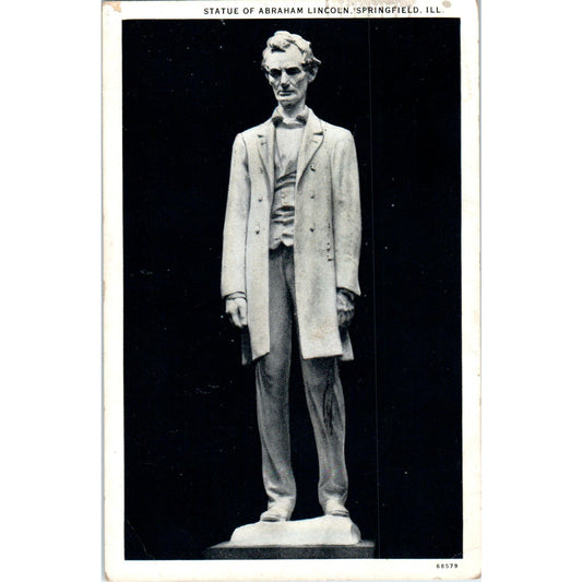 1935 Statue of Abraham Lincoln Springfield IL Vintage Original Postcard PD3