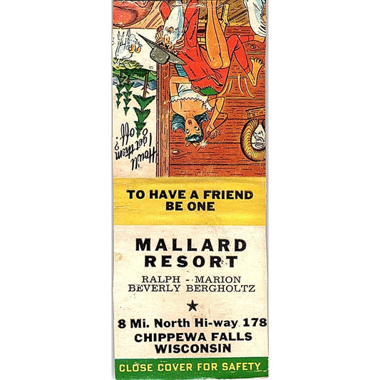 Mallard Resort Ralph Bergholtz Chippewa Falls WI Pinup Matchbook Cover SC7-Y5