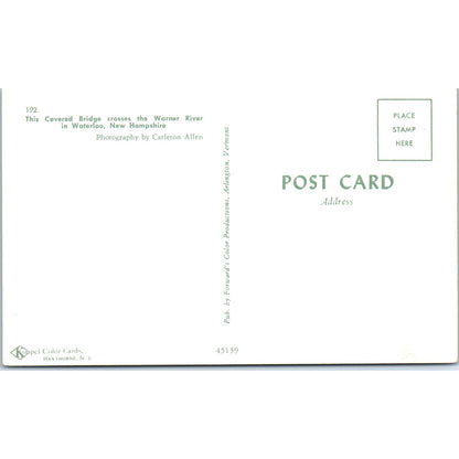 Warner River Bridge Waterloo NH Vintage Covered Bridge Postcard PC15