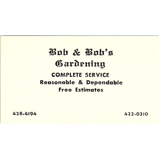 Bob & Bob's Gardening Complete Service Free Estimates Business Card SSB4-B13