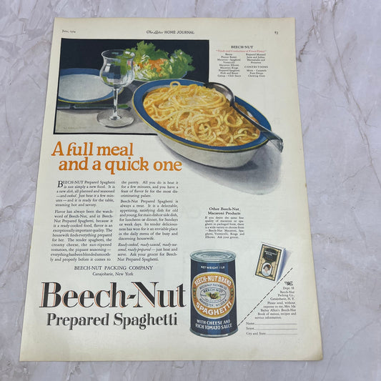 Beech-Nut Prepared Spaghetti Canned Rochester NY 1924 Magazine Ad FL6-11