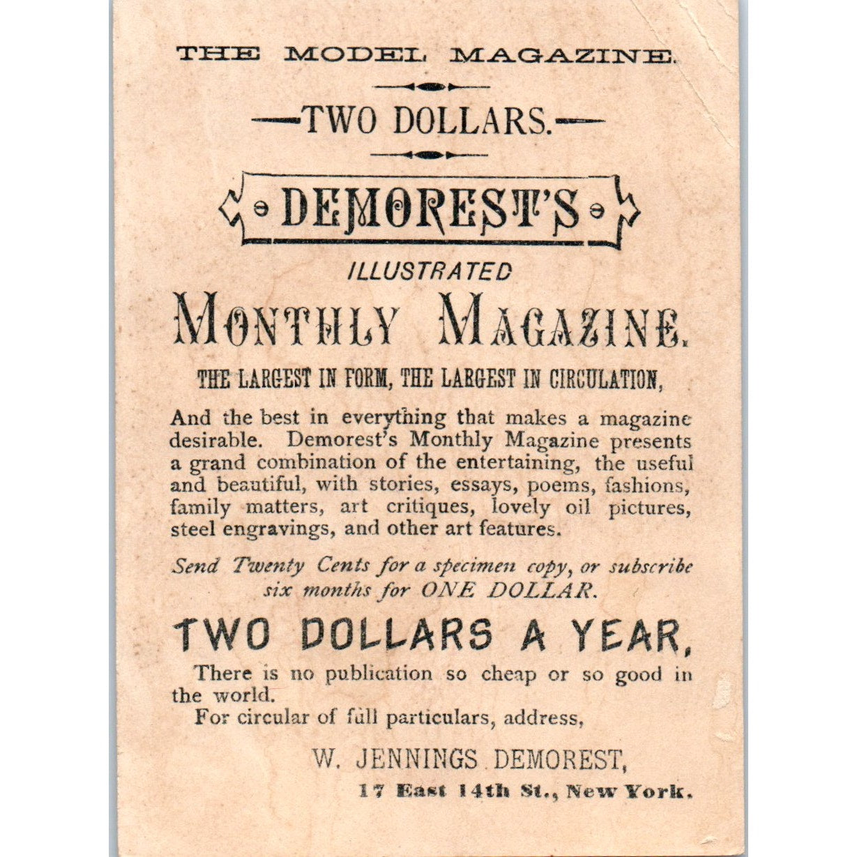 W. Jennings Demorest Magazine Scottish Boy Bagpipes c1880 Trade Card AB6-2