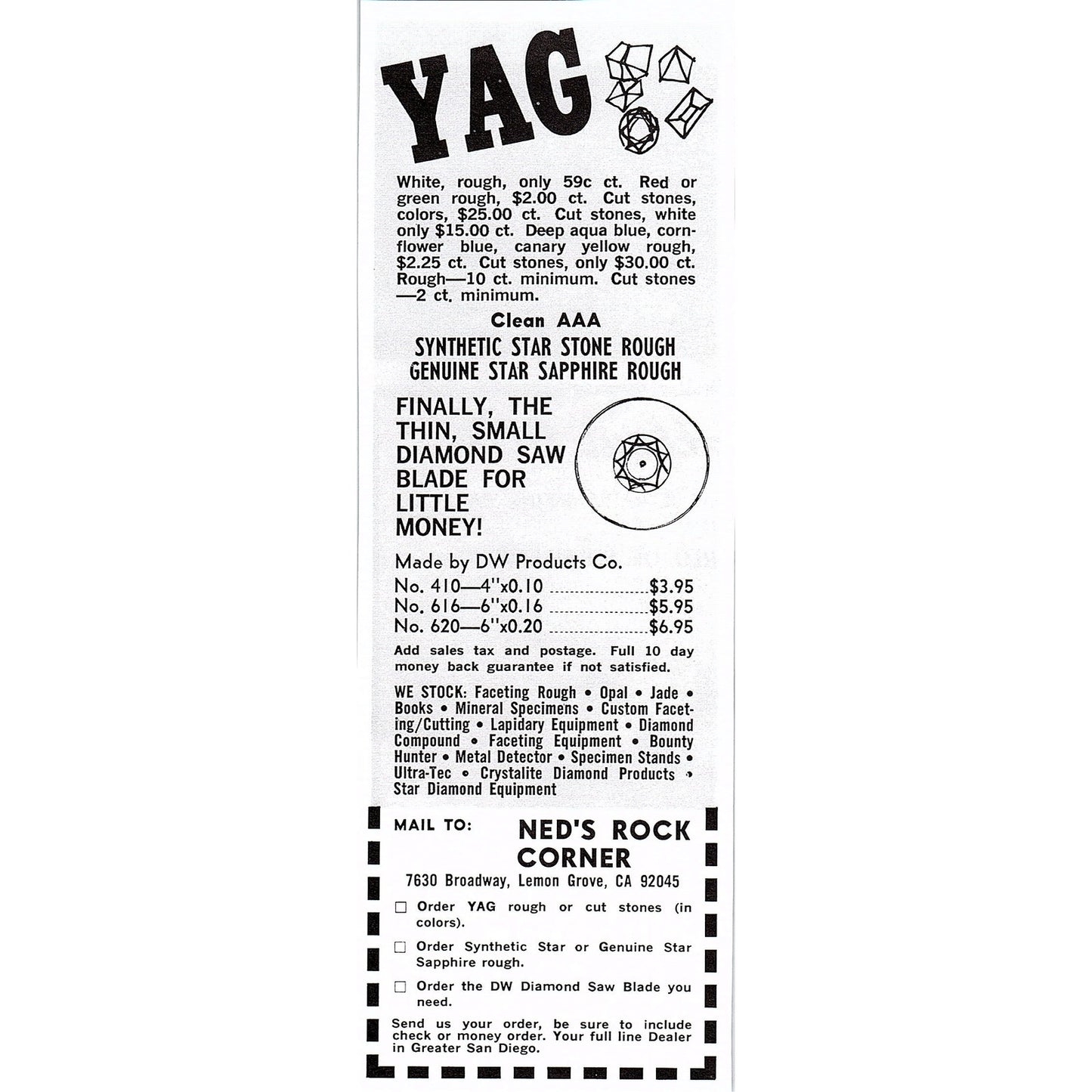 Ned's Rock Corner YAG Lemon Grove California 1972 Ad AF8-2