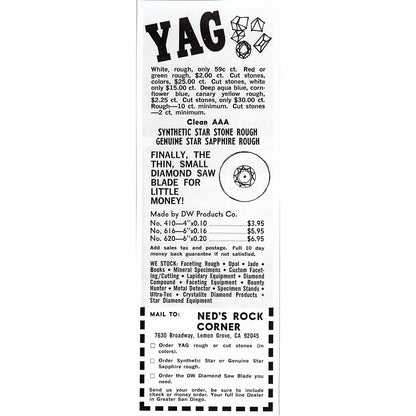 Ned's Rock Corner YAG Lemon Grove California 1972 Ad AF8-2
